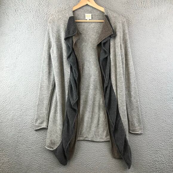 Boo Gemes Periwinkle Blue Ruffled Open Front Cashmere Long Cardigan Sweater XS - Picture 1 of 9